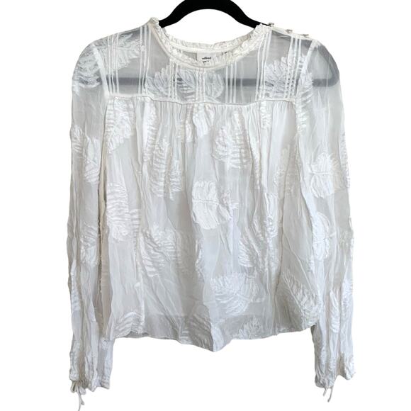 Aritzia Tops - Aritzia Wilfred Palm Leaf Frayed Sheer Peasant Long Sleeve Blouse Top White XS